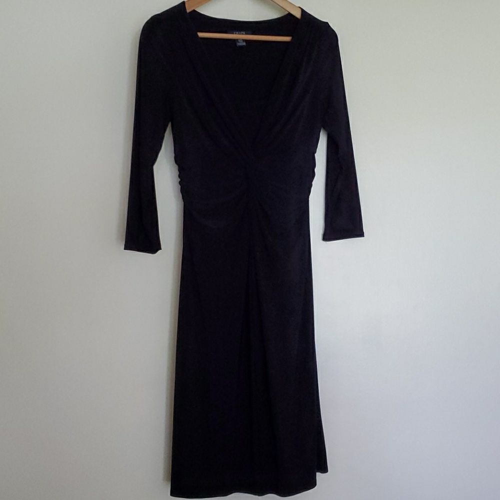 Chaps Navy Blue Ling Sleeve Stretch Midi Dress